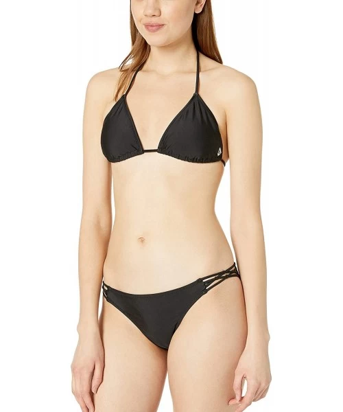 Tops Women's Simply Solid Triangle Halter Swimsuit Bikini Top - Black - C212L7MV8TD