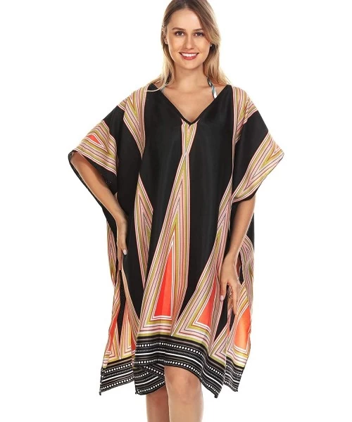 Cover-Ups Women's Swimsuit Cover Ups V-Neck Beachwear Bikini Coverups 3/4 Bell Sleeve Beach Dress - Orange - CT193ZA8ULR