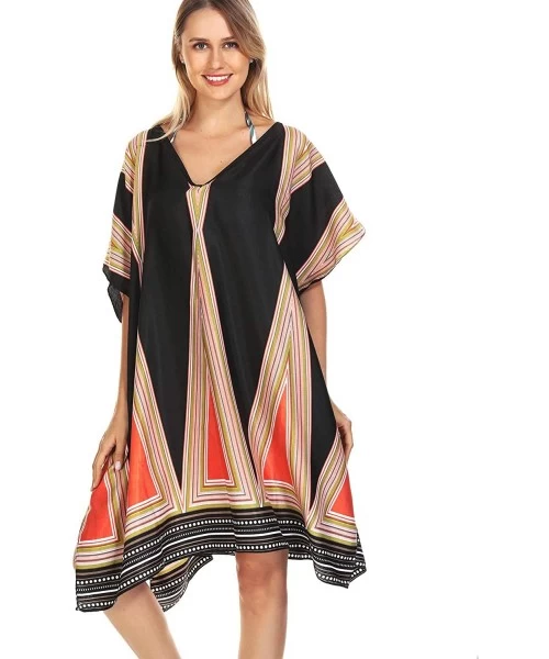 Cover-Ups Women's Swimsuit Cover Ups V-Neck Beachwear Bikini Coverups 3/4 Bell Sleeve Beach Dress - Orange - CT193ZA8ULR