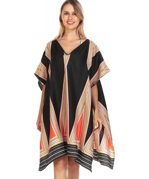 Cover-Ups Women's Swimsuit Cover Ups V-Neck Beachwear Bikini Coverups 3/4 Bell Sleeve Beach Dress - Orange - CT193ZA8ULR