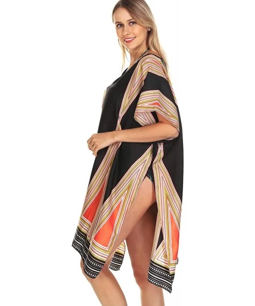 Cover-Ups Women's Swimsuit Cover Ups V-Neck Beachwear Bikini Coverups 3/4 Bell Sleeve Beach Dress - Orange - CT193ZA8ULR