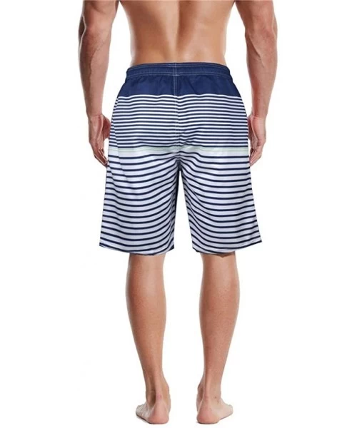 Board Shorts Mens Short Swim Trunks Striped Quick Dry Sports Beach Surfing Board Shorts - Light Blue - C5196090KL0