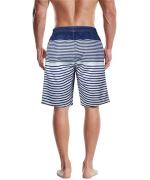 Board Shorts Mens Short Swim Trunks Striped Quick Dry Sports Beach Surfing Board Shorts - Light Blue - C5196090KL0