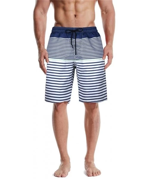 Board Shorts Mens Short Swim Trunks Striped Quick Dry Sports Beach Surfing Board Shorts - Light Blue - C5196090KL0