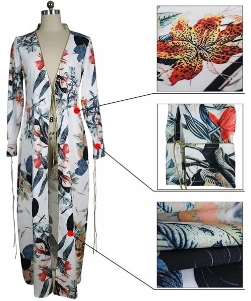 Cover-Ups Women Open Front Floral Print Long Kimono Cardigan Coat Beach Cover Up - Floral - CU184SGL50Z