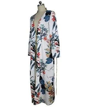 Cover-Ups Women Open Front Floral Print Long Kimono Cardigan Coat Beach Cover Up - Floral - CU184SGL50Z