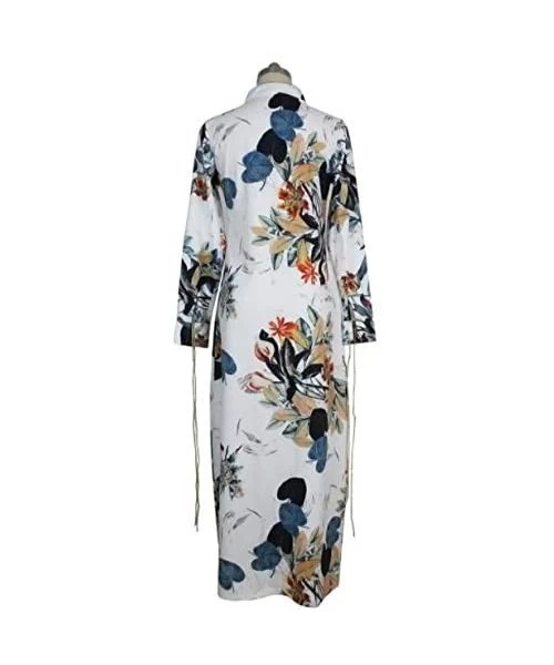 Cover-Ups Women Open Front Floral Print Long Kimono Cardigan Coat Beach Cover Up - Floral - CU184SGL50Z