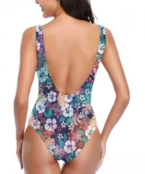 One-Pieces Women's Charming Hawaii Flower Print One-Piece Swimsuit - Charming Hawaii Flower - C318Y9IKOX7