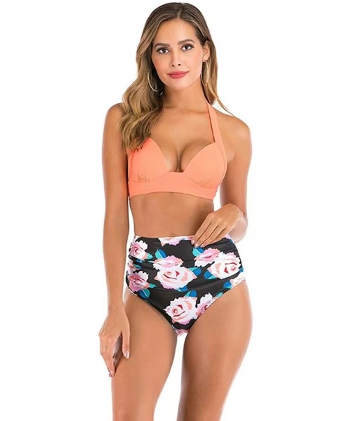 Tops Women High Waist Bikini Push Up Bikinis Print Swimsuit Female Beachwear Swimwear - A6-pink - CL1962GT34O