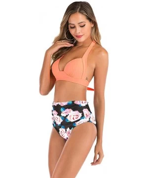 Tops Women High Waist Bikini Push Up Bikinis Print Swimsuit Female Beachwear Swimwear - A6-pink - CL1962GT34O