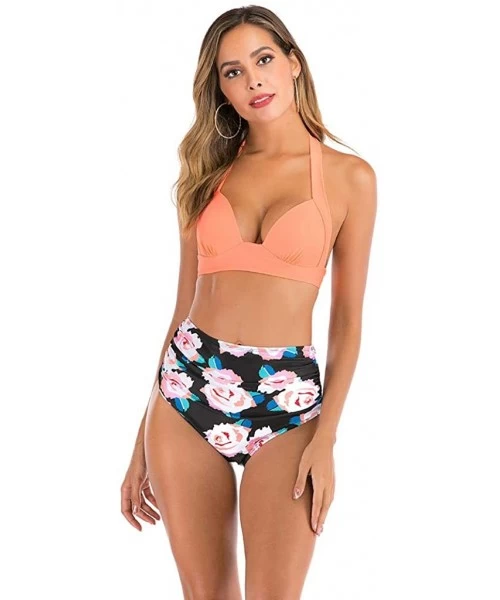 Tops Women High Waist Bikini Push Up Bikinis Print Swimsuit Female Beachwear Swimwear - A6-pink - CL1962GT34O