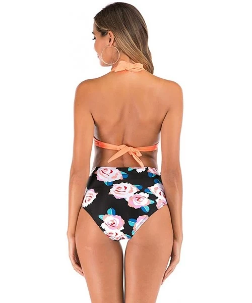 Tops Women High Waist Bikini Push Up Bikinis Print Swimsuit Female Beachwear Swimwear - A6-pink - CL1962GT34O