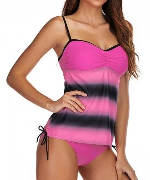 Sets Womens Sexy Gradient Color Camisole Bikini Set Bandeau Push Up Tankini Swimsuit Fashion Bathing Suit Swimwear Pink - C91...