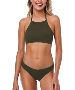 Sets Women's High Neck Halter Bikini Set 2 Piece Swimsuit Bathing Suits - Army Green - CY19C2IDG4U