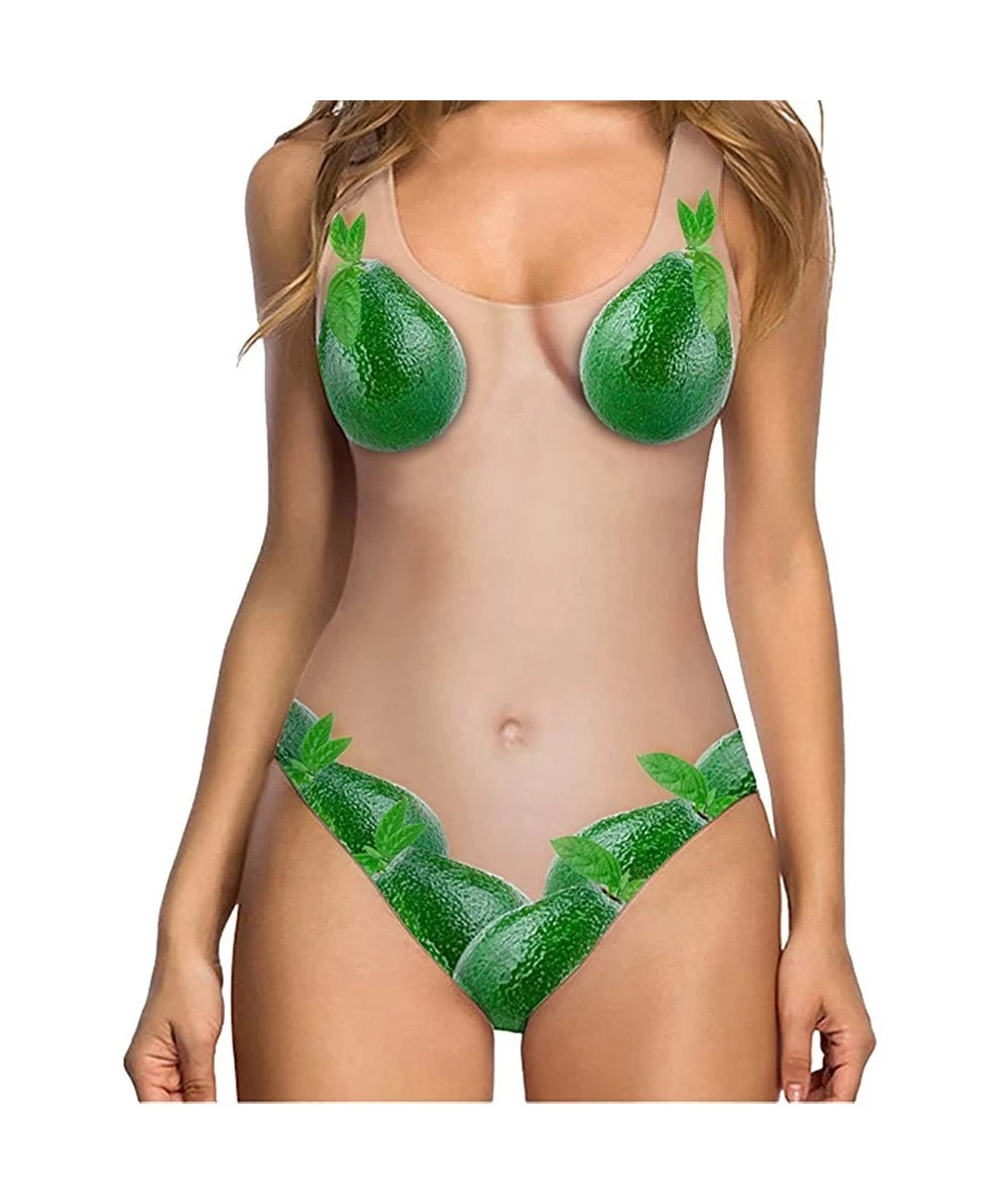 Sets Women One Piece 3D Printing Swimsuit V Neck Swimwear Tummy Control Backness Bathing Suit Swimwear Beachwear Green - CF19...