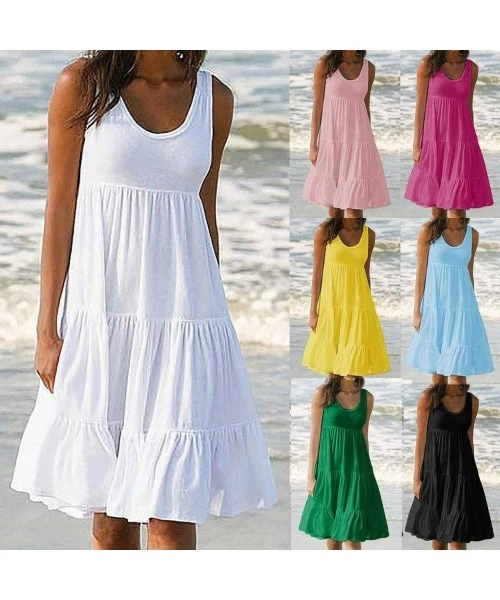 Cover-Ups Dresses for Women Casual Summer-Plus Size Sleeveless Cocktail Party Mini Dress A Line Swing Dress Sundress - Pink -...