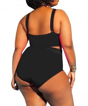 One-Pieces Womens Plus Size Swimwear High Waist One Piece Swimsuits Sexy Control Cutout Bathing Suit Monokini - Black - CU18Q...