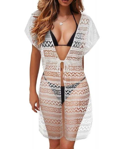 Cover-Ups Women's Sexy Open Front Crochet Bikini Cover up Swimwear Summer Beach - E5700-white - CU18QDTM444