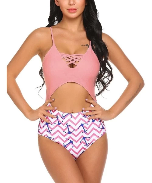 One-Pieces Sexy Women's Tummy Control Swimwear One Piece Halter Bathing Suit - Style3-pink - CF19332OXOA