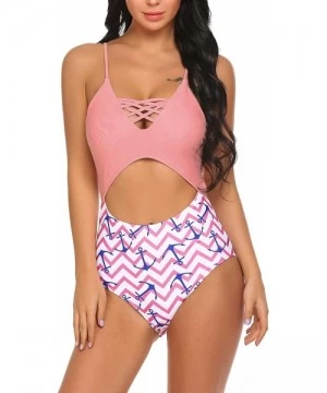 One-Pieces Sexy Women's Tummy Control Swimwear One Piece Halter Bathing Suit - Style3-pink - CF19332OXOA