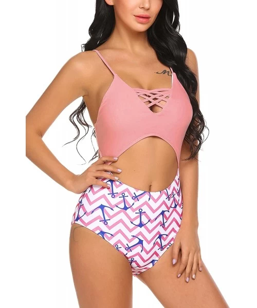 One-Pieces Sexy Women's Tummy Control Swimwear One Piece Halter Bathing Suit - Style3-pink - CF19332OXOA