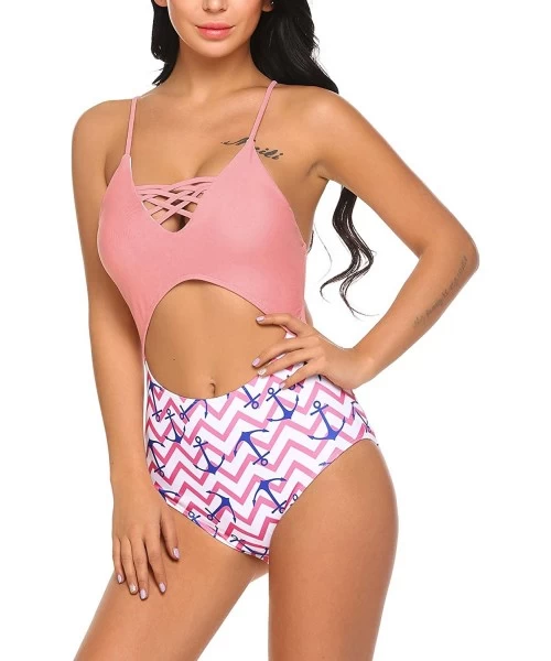 One-Pieces Sexy Women's Tummy Control Swimwear One Piece Halter Bathing Suit - Style3-pink - CF19332OXOA