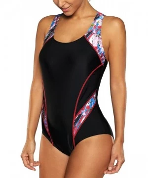 One-Pieces Women One Piece Athletic Swimsuit Racerback Bathing Suit Sports Swimwear - Red - CX18C0OR654