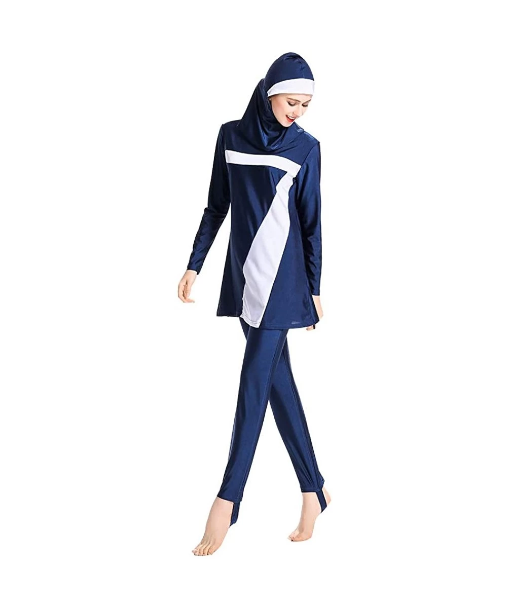 Tankinis Womens Modest Muslim Islamic Swimsuit Gradient Burkini with Swimsuit SPF 50+ - Blue - CQ18STUT3RQ