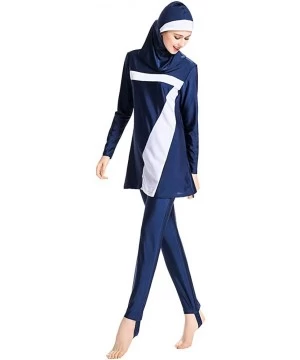 Tankinis Womens Modest Muslim Islamic Swimsuit Gradient Burkini with Swimsuit SPF 50+ - Blue - CQ18STUT3RQ