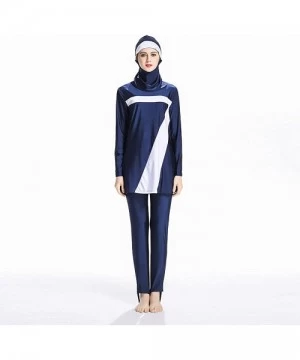 Tankinis Womens Modest Muslim Islamic Swimsuit Gradient Burkini with Swimsuit SPF 50+ - Blue - CQ18STUT3RQ