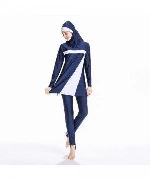 Tankinis Womens Modest Muslim Islamic Swimsuit Gradient Burkini with Swimsuit SPF 50+ - Blue - CQ18STUT3RQ