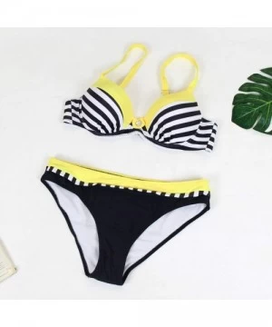 Sets Womens Padded Split Swimsuit Push up Bra Triangle Solid Color Stitching Print Sling Bikini Set Swimwear Beachwear Black ...