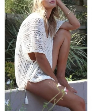 Cover-Ups Women Summer Crochet Cover up Beach Bikini Swimsuit Dress Bathing Suit - White - C7196EIH04R