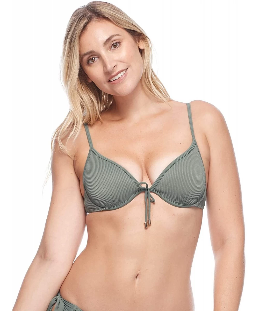 Tops Women's Stella Molded Cup Underwire Bikini Top Swimsuit - Serenity Moss Solid Rib - C618Z067TXD