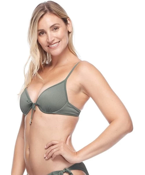 Tops Women's Stella Molded Cup Underwire Bikini Top Swimsuit - Serenity Moss Solid Rib - C618Z067TXD