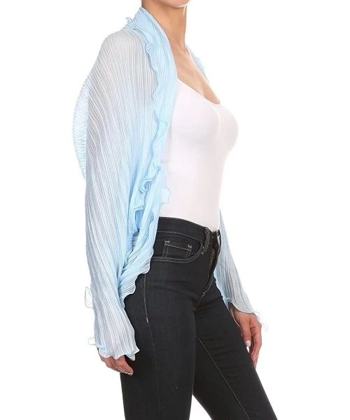 Cover-Ups Womens Chiffon Shrug Pleated Light Weight Sheer Cover Up Many Colors - Light Blue - CM12JD00EYB