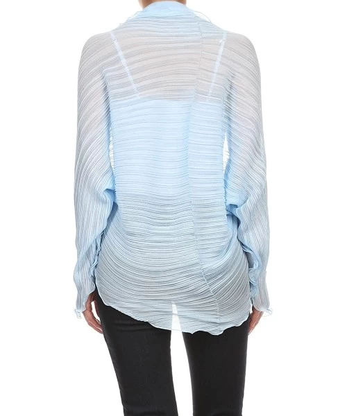 Cover-Ups Womens Chiffon Shrug Pleated Light Weight Sheer Cover Up Many Colors - Light Blue - CM12JD00EYB