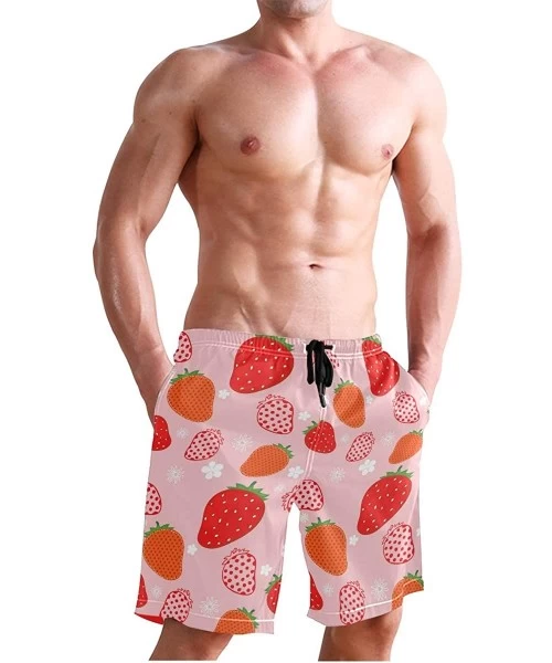 Board Shorts Men's Swim Trunks Japanese Cherry Blossom with Mount Fuji Quick Dry Beach Board Shorts with Pockets - Pink Straw...