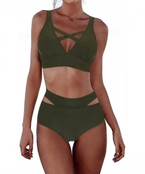 Sets Women's Sexy Criss Cross High Waist Bandage 2PCS Bikini Set Push Up Swim Wear Swimsuit - Green - CU1807TRUIA