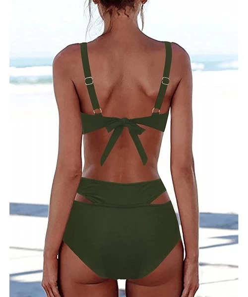 Sets Women's Sexy Criss Cross High Waist Bandage 2PCS Bikini Set Push Up Swim Wear Swimsuit - Green - CU1807TRUIA