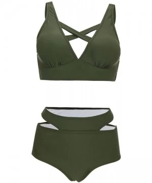 Sets Women's Sexy Criss Cross High Waist Bandage 2PCS Bikini Set Push Up Swim Wear Swimsuit - Green - CU1807TRUIA