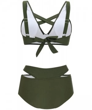 Sets Women's Sexy Criss Cross High Waist Bandage 2PCS Bikini Set Push Up Swim Wear Swimsuit - Green - CU1807TRUIA