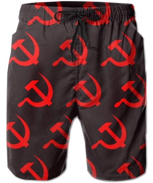 Board Shorts Men Cool Half Pants Beach Shorts Quick Dry Swim Trunks - Red Hammer and Sickle - Red Hammer and Sickle - CU18TO5...