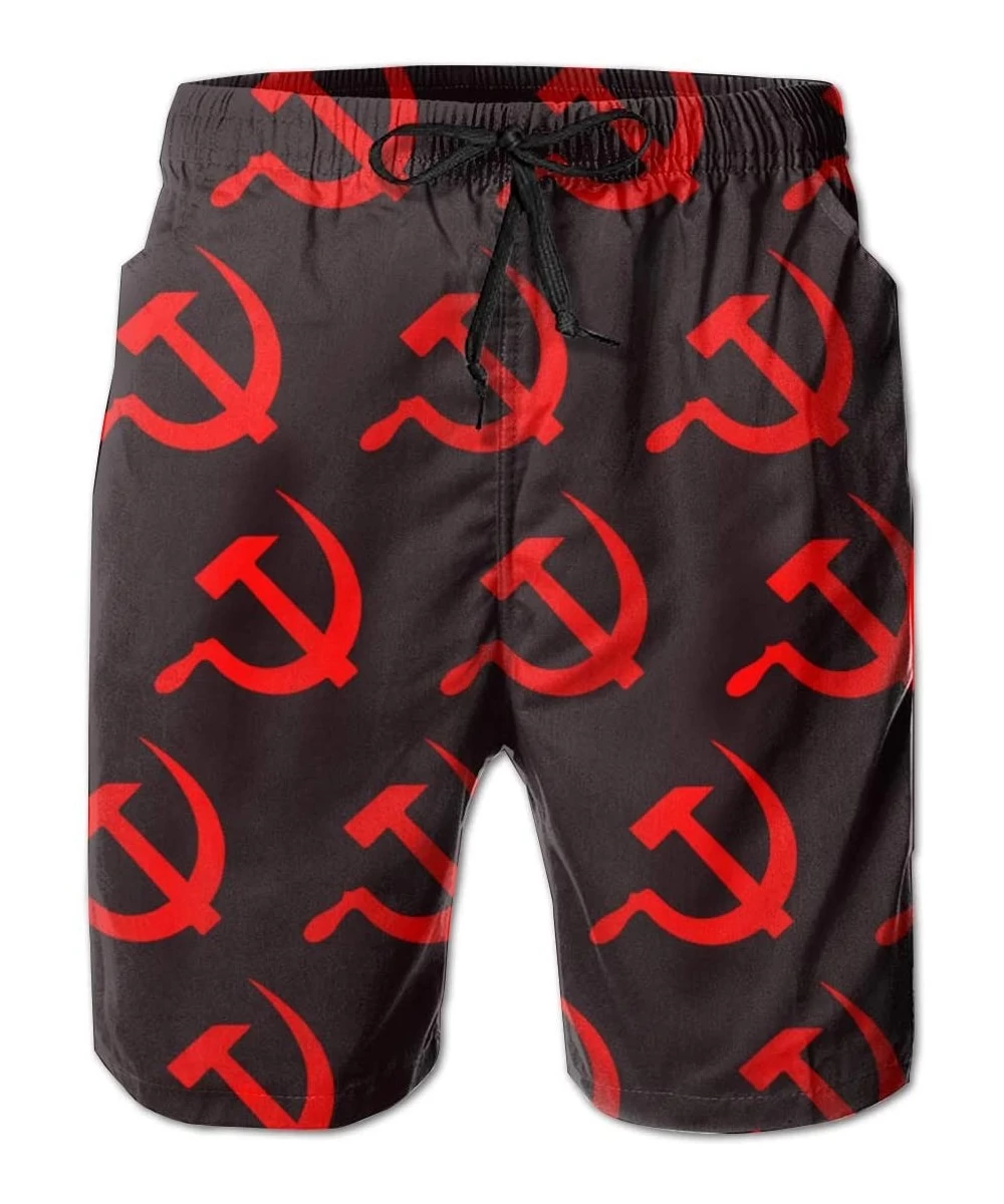 Board Shorts Men Cool Half Pants Beach Shorts Quick Dry Swim Trunks - Red Hammer and Sickle - Red Hammer and Sickle - CU18TO5...