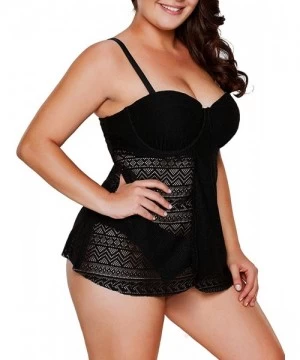 Tankinis Plus Size Straps Underwired Lace Flyaway Two Pieces Tankini Bathing Suit - Black - C118LS26WDR