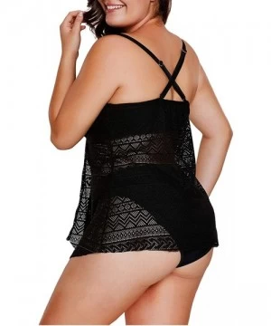 Tankinis Plus Size Straps Underwired Lace Flyaway Two Pieces Tankini Bathing Suit - Black - C118LS26WDR