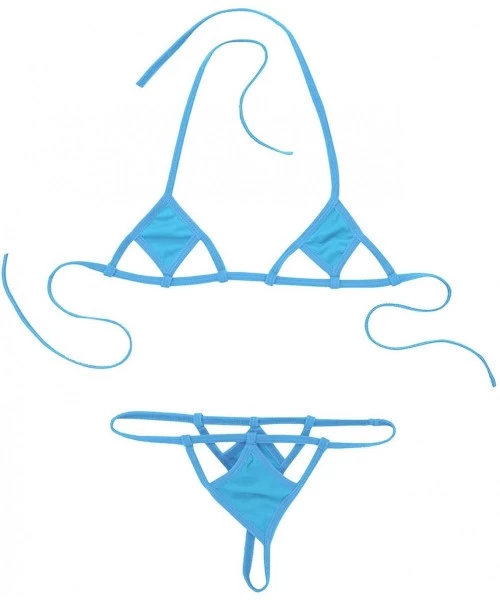 Sets Women's Micro Bikini Set Halter Cutout Triangle Bra Top with T-Back G-String Thongs Bottoms - Lake Blue - CB18SO85O6X