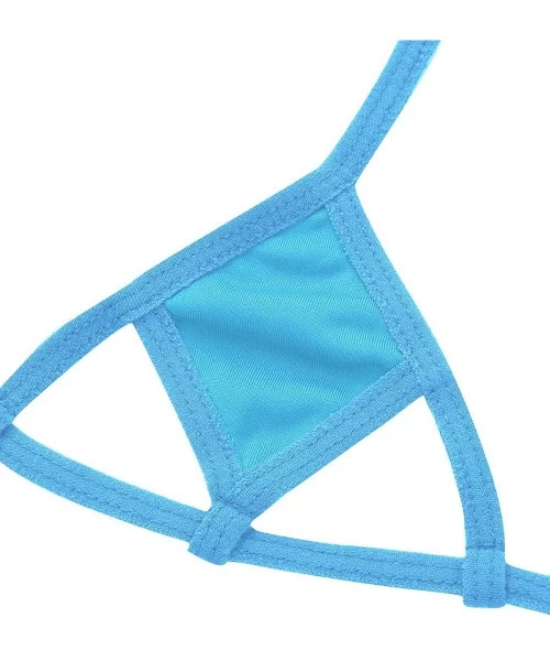 Sets Women's Micro Bikini Set Halter Cutout Triangle Bra Top with T-Back G-String Thongs Bottoms - Lake Blue - CB18SO85O6X