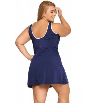 One-Pieces Women's Plus Size One Piece Swimsuit Zip Front Skirted Bathing Suits Swimdress - Navy - CD12L4WBFHB