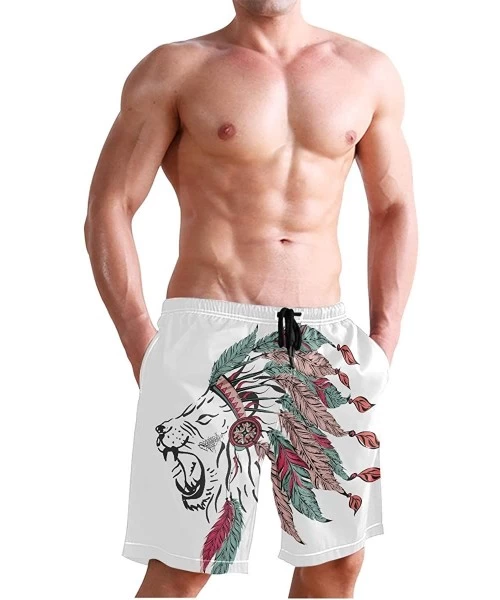 Board Shorts Lion Tribe Drive Away The Summer Hot Men's Funny Beach Board Short Casual Shorts - White - CH184Q3T8Z9